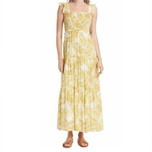 🌻Nanette Lepore Gold Ray Smocked Ruffle Sleeve Midi Dress Size 12